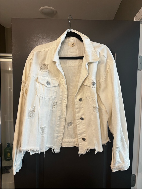 POL Jackets & Blazers - POL white Distressed Denim Jacket
